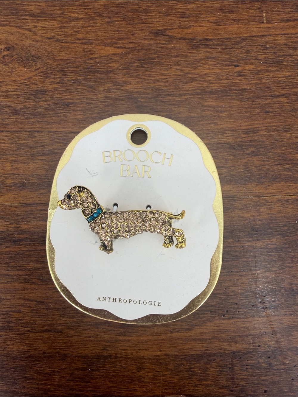 Anthropologie Brown Crystal Dachshund Brooch Green Crystal Collar NWT - Picture 2 of 5